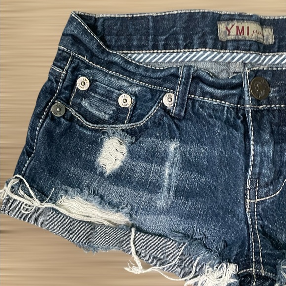 YMI Women's Distressed Jean Shorts - Dark Blue - Picture 4 of 11